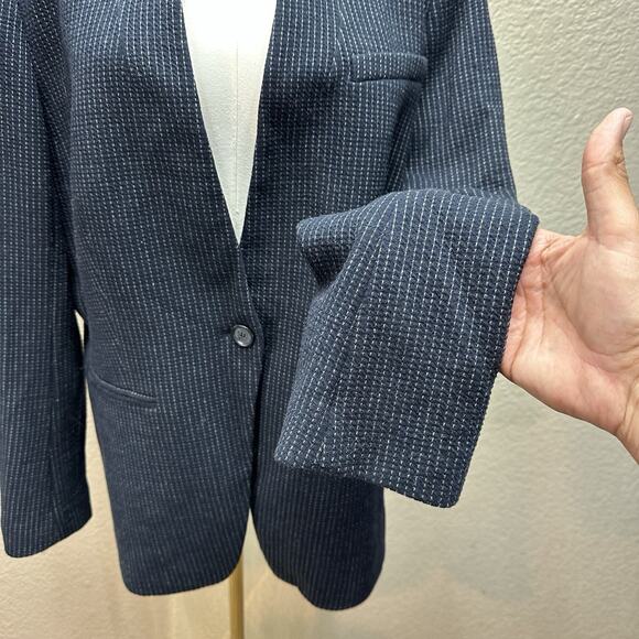 LOFT Textured Blazer Size 14 Navy Blue Career Office Preppy Academia Chic Basic - Picture 5 of 12